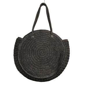H&M Woven Braided Paper Straw Large Round Black Bag